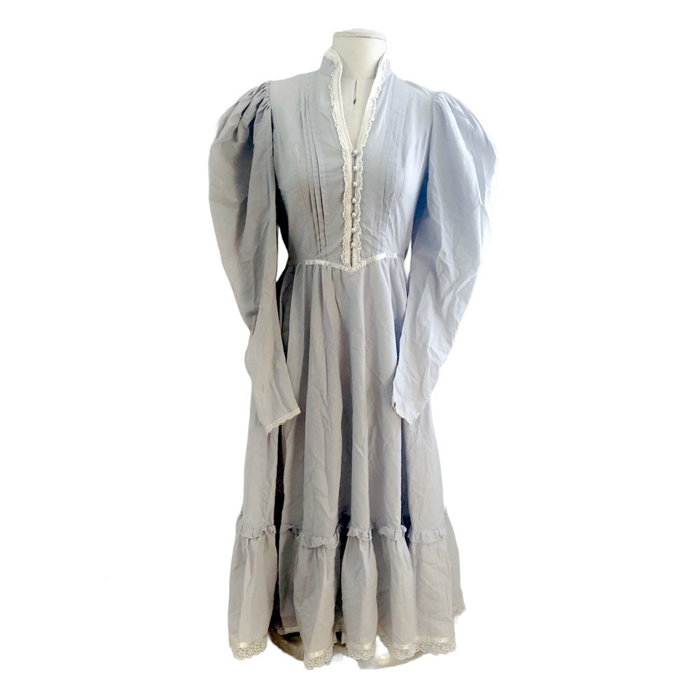 Blue 1970's Vintage Gunne Sax Puff Sleeve Victorian Prairie Dress Size S/M - Picture 1 of 10